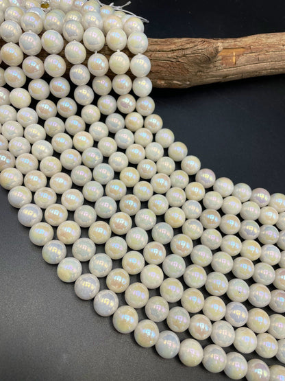 Mystic Rainbow Moonstone Gemstone Bead 4mm 6mm 8mm 10mm 12mm Round Beads, Beautiful Rainbow White Color Mystic Moonstone Bead