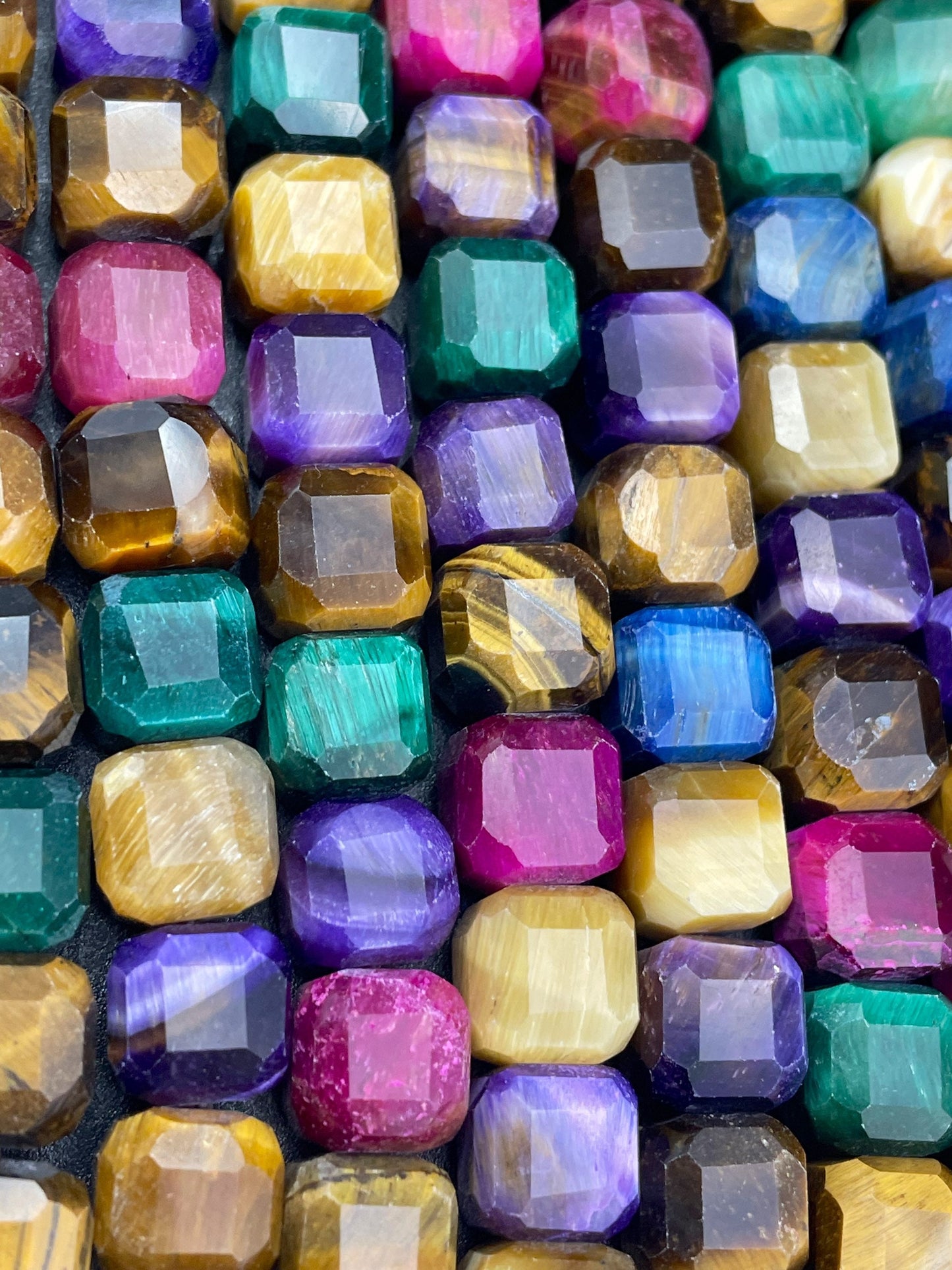 AAA Natural multi color tiger eye stone bead. Faceted 9mm cube shape bead. Beautiful natural multi tiger eye gemstone bead. High quality