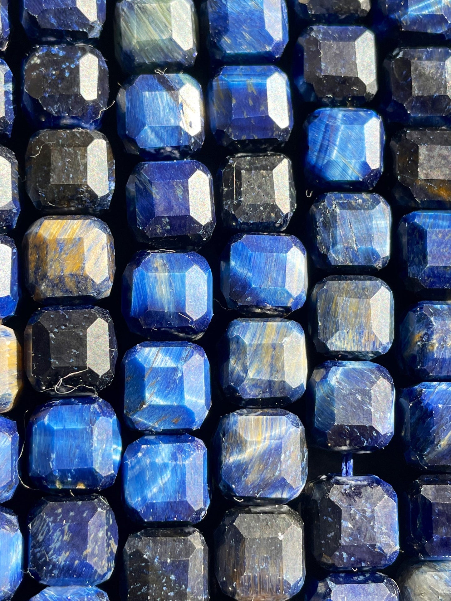 AAA Natural blue tiger eye gemstone bead. Faceted 8mm cube shape bead . Gorgeous royal blue color tiger eye gemstone. High quality bead !