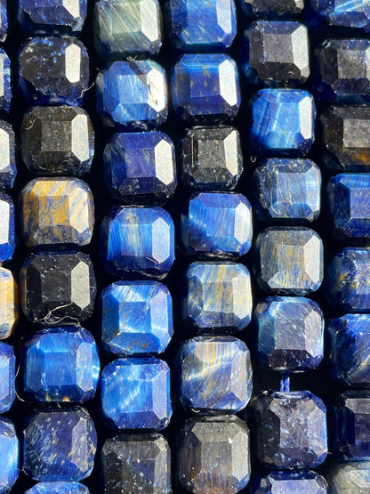 AAA Natural blue tiger eye gemstone bead. Faceted 8mm cube shape bead . Gorgeous royal blue color tiger eye gemstone. High quality bead !