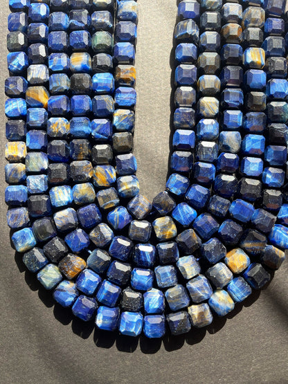AAA Natural blue tiger eye gemstone bead. Faceted 8mm cube shape bead . Gorgeous royal blue color tiger eye gemstone. High quality bead !