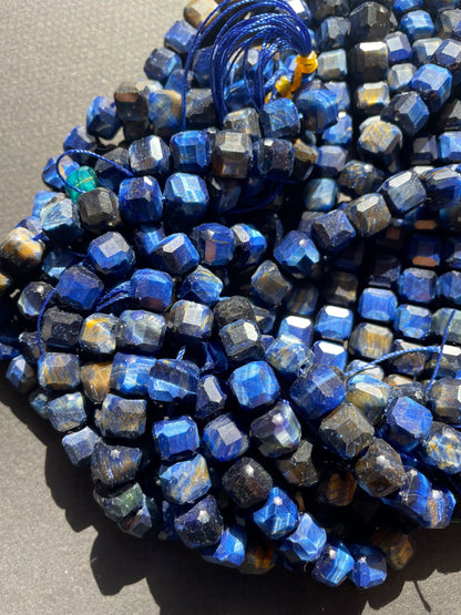 AAA Natural blue tiger eye gemstone bead. Faceted 8mm cube shape bead . Gorgeous royal blue color tiger eye gemstone. High quality bead !