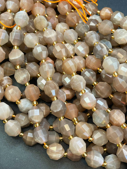 AAA Natural Moonstone Bead Faceted 10mm Diamond Cut Shape, Gorgeous Brown Gray Color Moonstone Beads