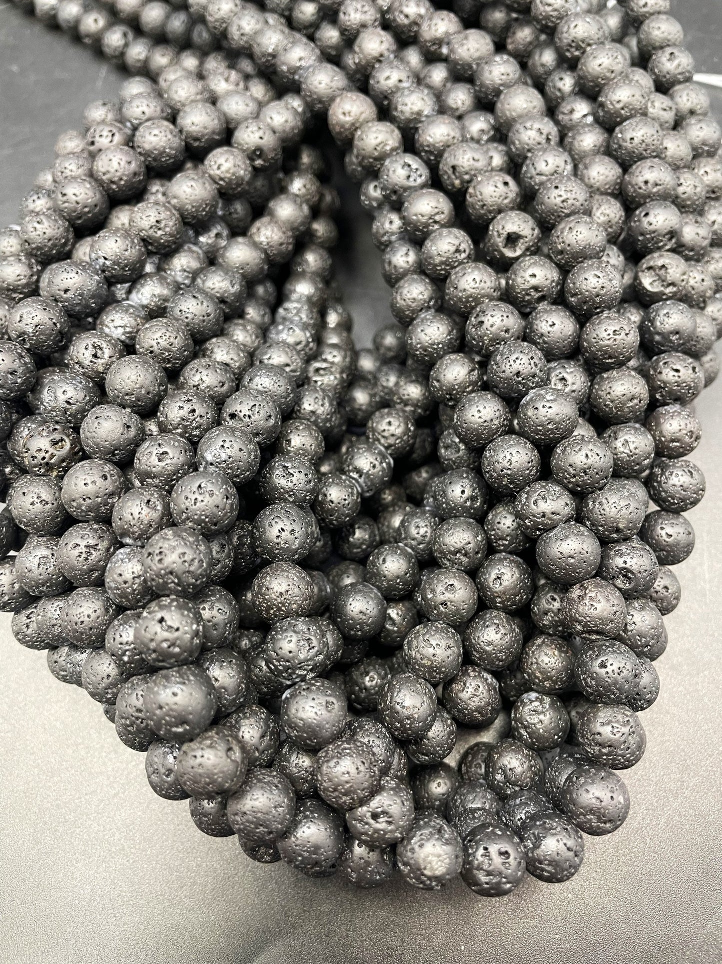 AAA Natural Lava Rock Stone Bead 4mm 6mm 8mm 10mm 12mm Round Bead, Beautiful Natural Black Color Lava Rock Stone Bead, Full Strand 15.5"