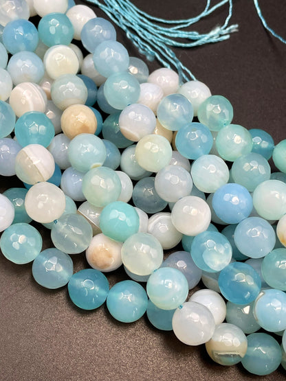 Natural Botswana Agate Gemstone Bead Faceted 6mm 8mm 10mm 12mm Round Bead, Gorgeous Sea Blue Color Agate Bead, Full Strand 15.5"