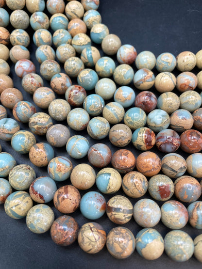 Natural Sea Sediment Jasper Gemstone Bead 6mm 8mm 10mm 12mm Round Beads, Gorgeous Light Blue Beige Color Jasper Gemstone Beads