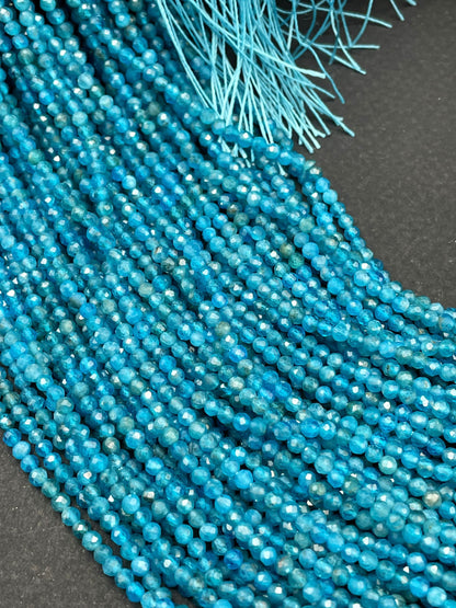 AAA Natural Apatite Gemstone Bead Faceted 3mm Round Beads, Beautiful Natural Blue Color Apatite Gemstone Bead, Full Strand 15.5"