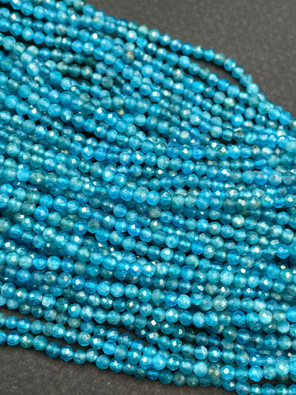 AAA Natural Apatite Gemstone Bead Faceted 3mm Round Beads, Beautiful Natural Blue Color Apatite Gemstone Bead, Full Strand 15.5"