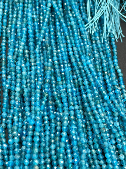 AAA Natural Apatite Gemstone Bead Faceted 3mm Round Beads, Beautiful Natural Blue Color Apatite Gemstone Bead, Full Strand 15.5"