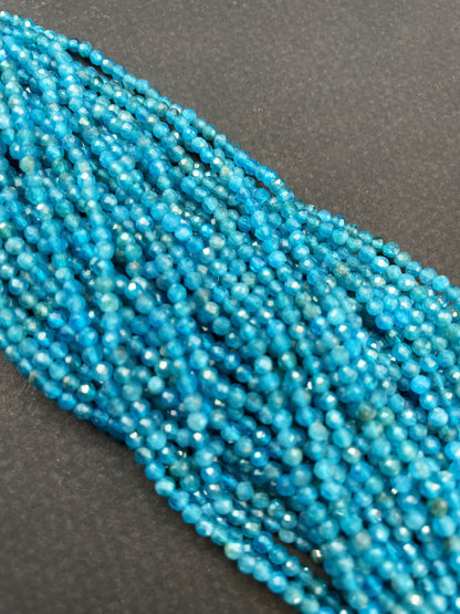 AAA Natural Apatite Gemstone Bead Faceted 3mm Round Beads, Beautiful Natural Blue Color Apatite Gemstone Bead, Full Strand 15.5"