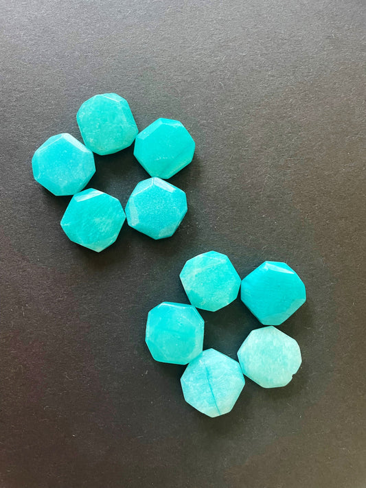 AAA Natural amazonite stone bead. Faceted 17x17mm square shape. Gorgeous blue color. High quality gemstone bead!