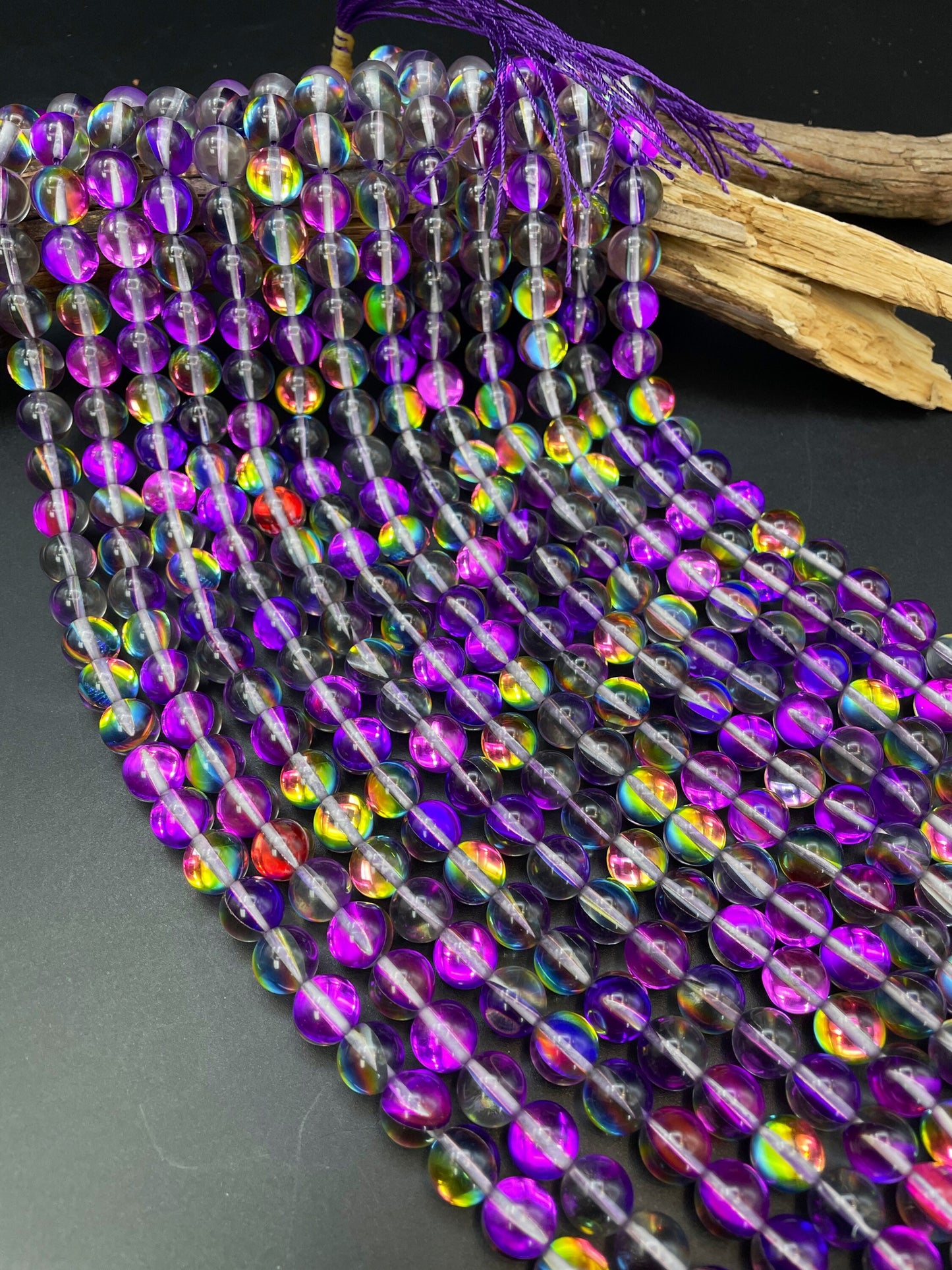 Mermaid Glass Beads 6mm 8mm 10mm 12mm Round Beads, Gorgeous Purple Rainbow Mermaid Glass Bead