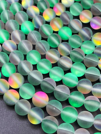 Beautiful Rainbow Mermaid Bead 6mm 8mm 10mm 12mm Round Beads, Gorgeous Matte Green Rainbow Color Mermaid Glass Bead