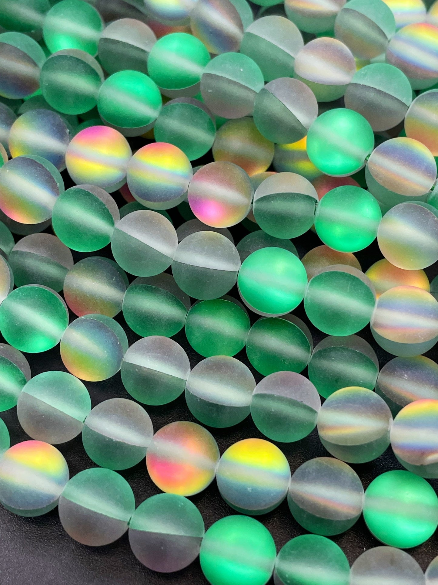 Beautiful Rainbow Mermaid Bead 6mm 8mm 10mm 12mm Round Beads, Gorgeous Matte Green Rainbow Color Mermaid Glass Bead