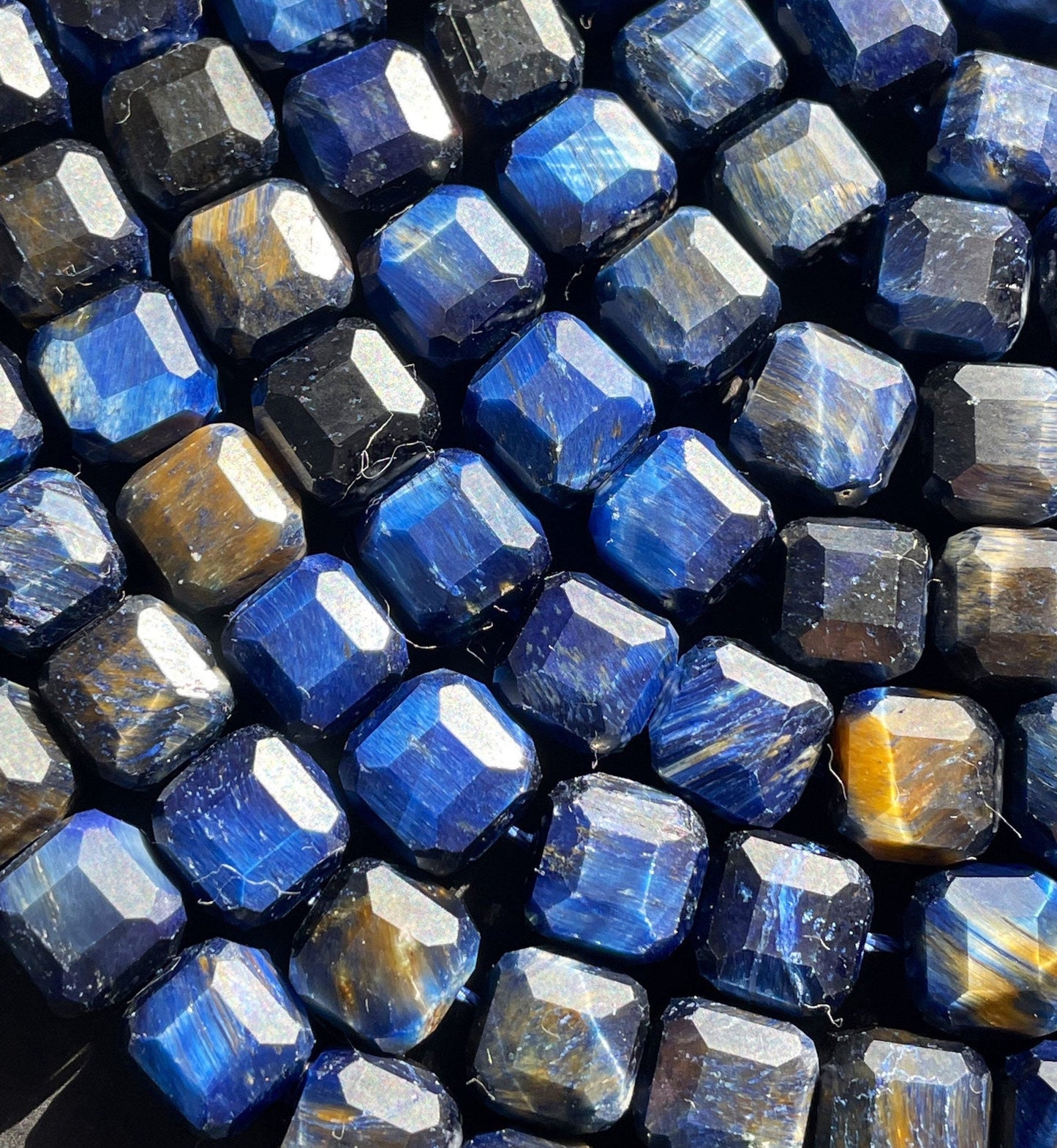 AAA Natural blue tiger eye gemstone bead. Faceted 8mm cube shape bead . Gorgeous royal blue color tiger eye gemstone. High quality bead !