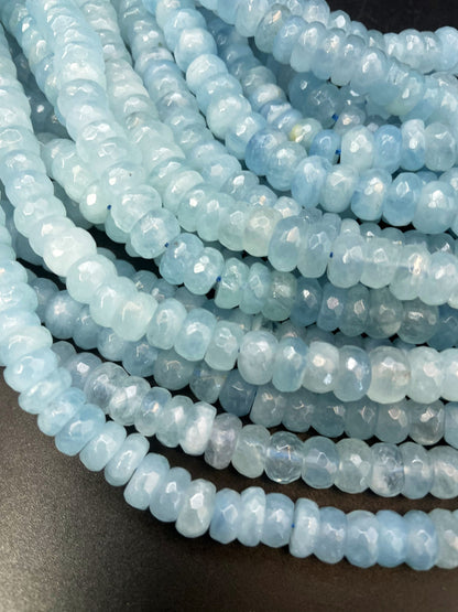 AAA Natural Aquamarine Gemstone Bead, Faceted Rondelle Shape Bead, Gorgeous Natural Blue Color Aquamarine Gemstone Bead, Excellent Quality Full Strand 15.5"