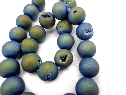 NATURAL Gemstone Druzy Agate Beads, Peacock Color Smooth Round, Matte Finish 6mm 8mm 10mm 12mm Druzy Agate Beads