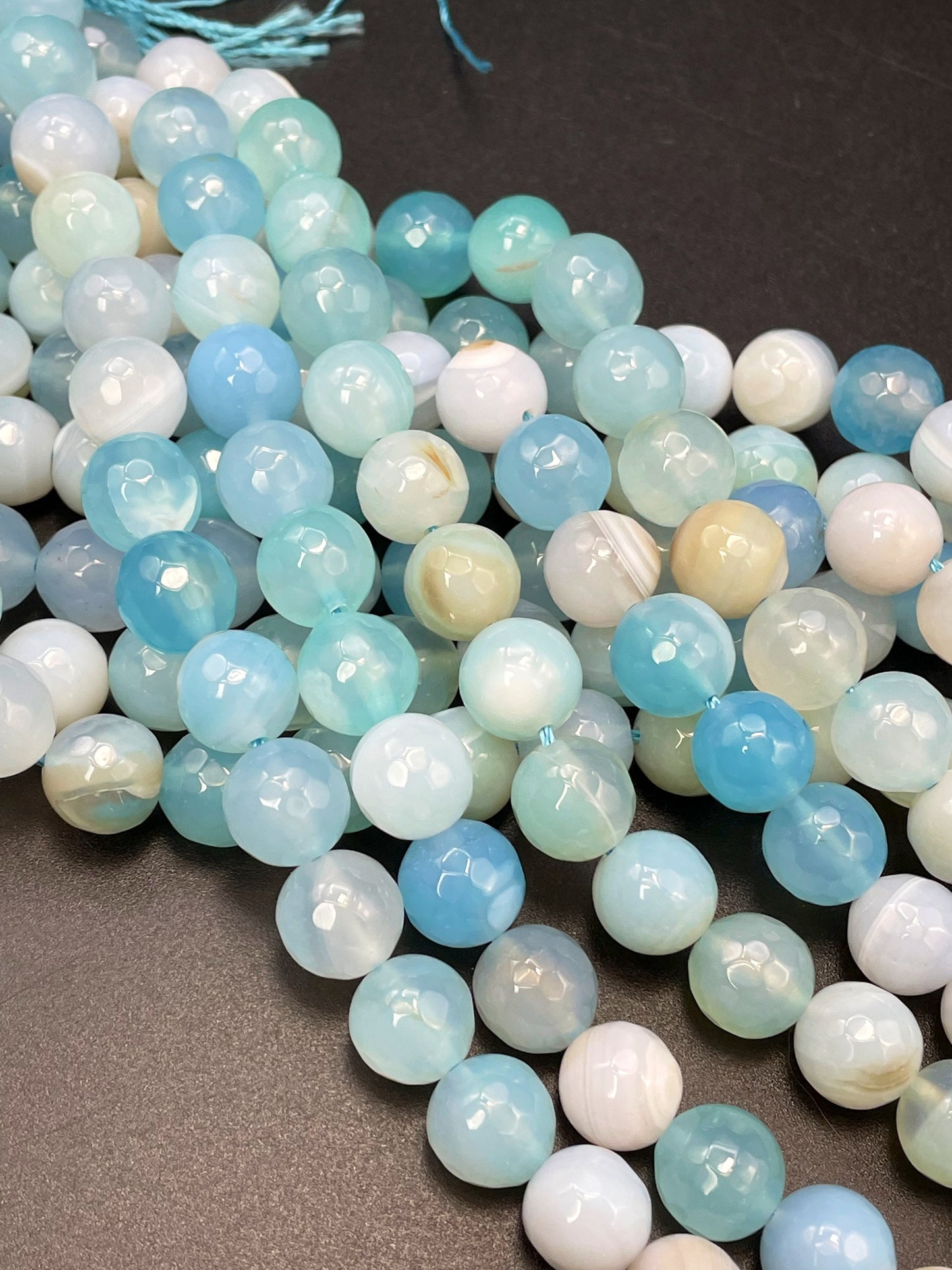 Natural Botswana Agate Gemstone Bead Faceted 6mm 8mm 10mm 12mm Round Bead, Gorgeous Sea Blue Color Agate Bead, Full Strand 15.5"