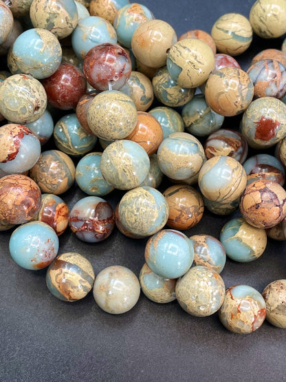 Natural Sea Sediment Jasper Gemstone Bead 6mm 8mm 10mm 12mm Round Beads, Gorgeous Light Blue Beige Color Jasper Gemstone Beads