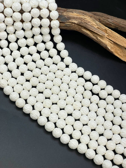 AAA Natural Hand Carved Shell Bead 8mm 10mm 12mm Round Beads, Unique Hand Carved White Shell High Quality Beads