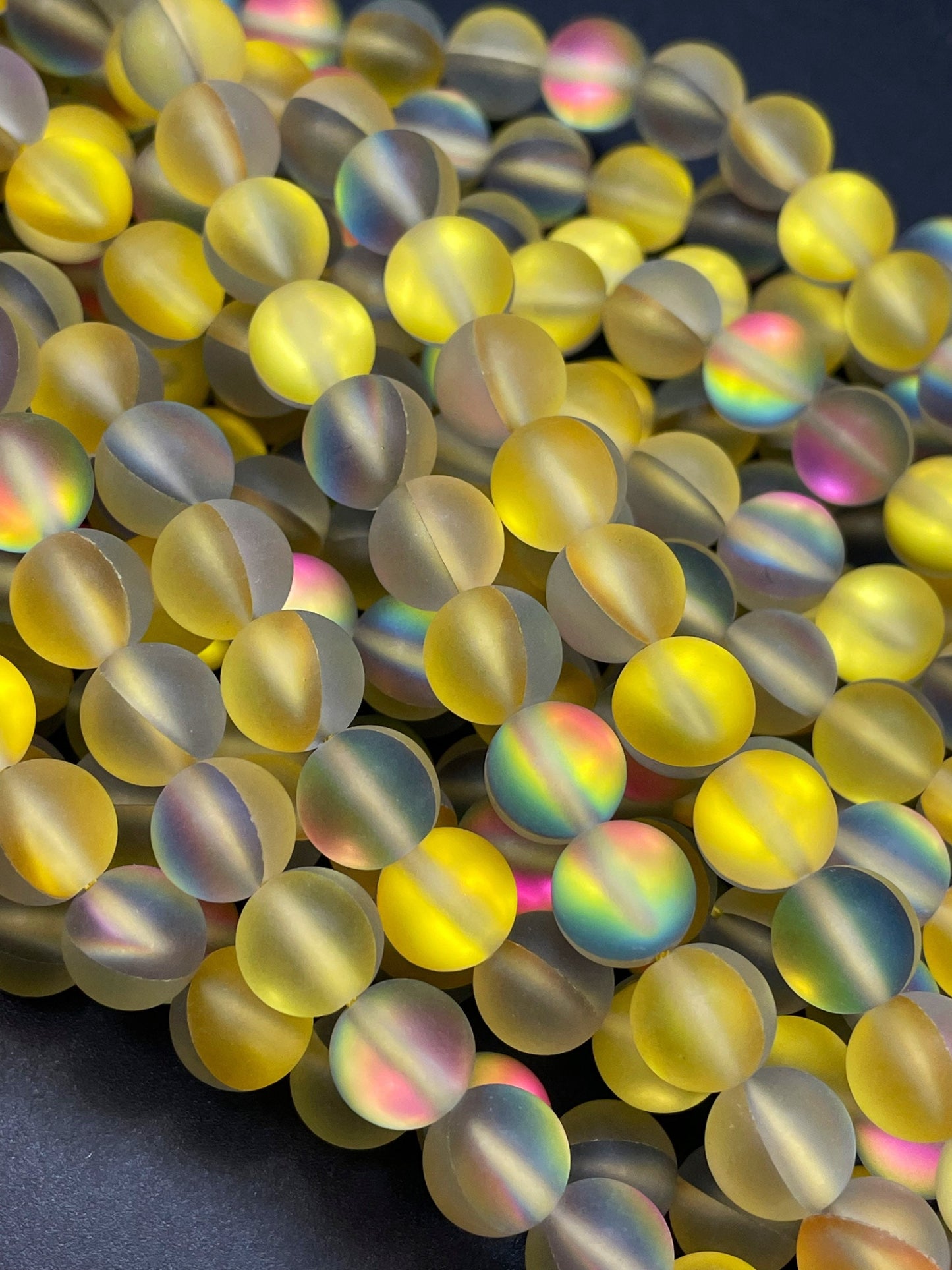 Beautiful Matte Rainbow Mermaid Glass Bead 6mm 8mm 10mm 12mm Round Beads, Gorgeous Matte Yellow Rainbow Color Beads Full Strand 15.5"