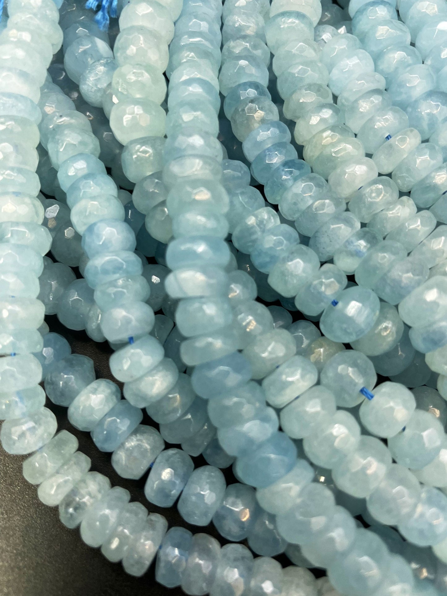 AAA Natural Aquamarine Gemstone Bead, Faceted Rondelle Shape Bead, Gorgeous Natural Blue Color Aquamarine Gemstone Bead, Excellent Quality Full Strand 15.5"