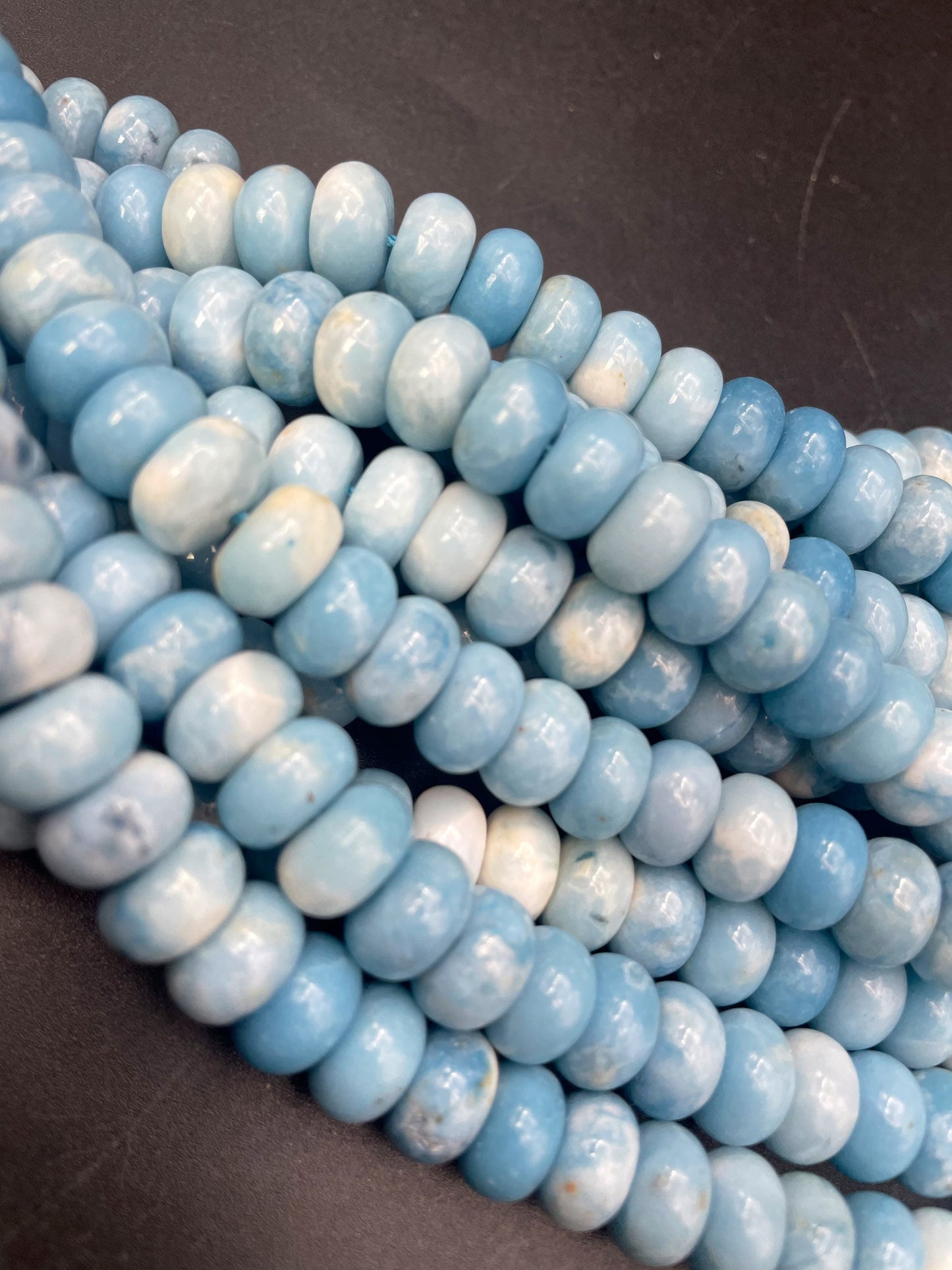 Beautiful Natural Larimar Quartz Gemstone Bead 4x6mm 5x8mm 6x9mm Rondelle Shape, Gorgeous Blue Larimar Gemstone Bead, High Polished Gemstone Bead