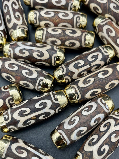 Natural Tibetan Agate Gemstone Bead, 12x40mm Barrel Shape Beads, Beautiful Brown and White Beads