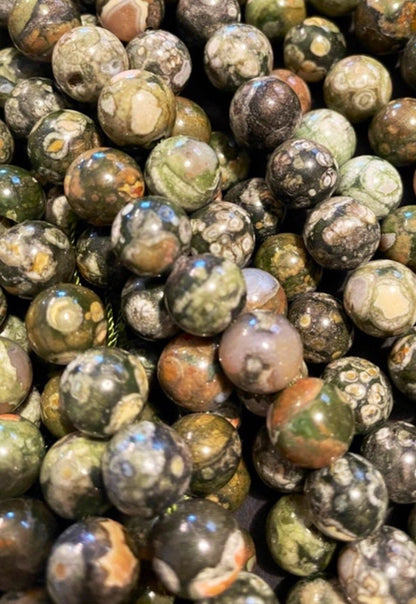 Natural Rhyolite Gemstone Bead 6mm 8mm 10mm 12mm Round Beads, Gorgeous Green Brown Color Bead, 15.5" Strand