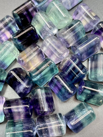 AAA Natural Fluorite Gemstone Bead 10x14mm Barrel Tube Triangular Prism Shape, Gorgeous Multicolor Purple Green Fluorite Gemstone Bead, LOOSE BEADS