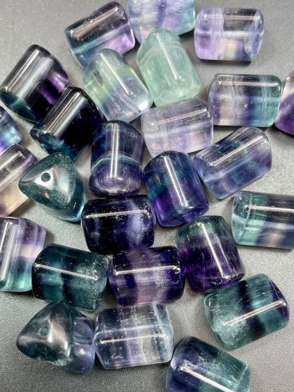 AAA Natural Fluorite Gemstone Bead 10x14mm Barrel Tube Triangular Prism Shape, Gorgeous Multicolor Purple Green Fluorite Gemstone Bead, LOOSE BEADS