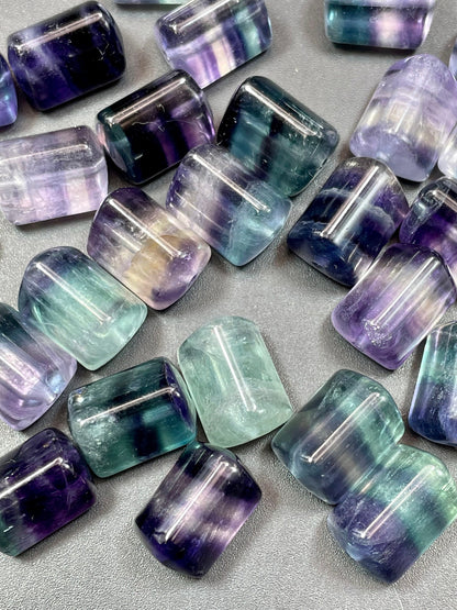 AAA Natural Fluorite Gemstone Bead 10x14mm Barrel Tube Triangular Prism Shape, Gorgeous Multicolor Purple Green Fluorite Gemstone Bead, LOOSE BEADS