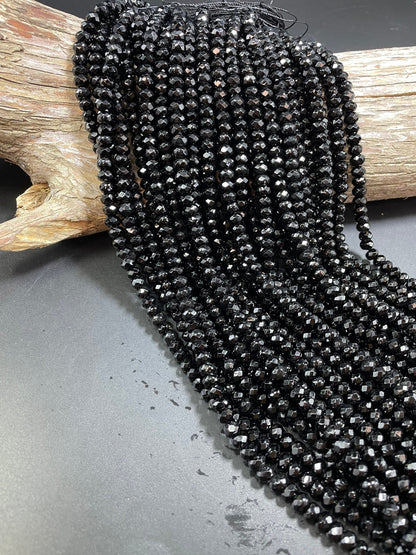 AAA Natural Black Tourmaline Gemstone Bead Faceted 4x6mm 8x6mm Rondelle Shape, Gorgeous Natural Black Tourmaline Stone Beads