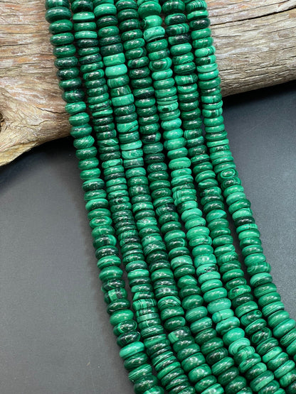 AAA Natural Malachite Gemstone Bead 12x6mm Rondelle Shape, Gorgeous Natural Green Color High Quality Malachite Gemstone Bead