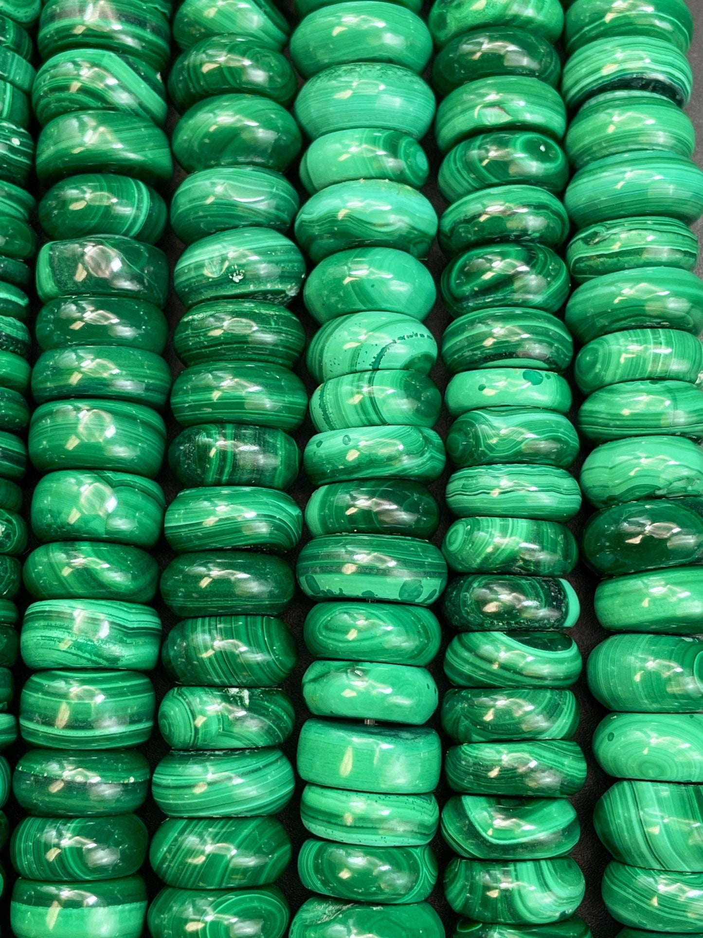 AAA Natural Malachite Gemstone Bead 12x6mm Rondelle Shape, Gorgeous Natural Green Color High Quality Malachite Gemstone Bead