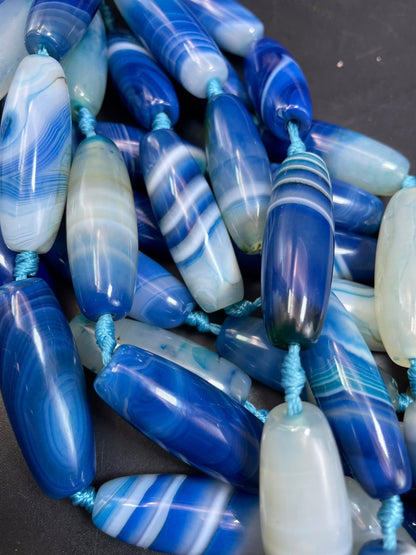 AAA Natural Botswana Gemstone Bead 14x40mm Barrel Shape, Gorgeous Turquoise Blue Color Botswana Gemstone Bead