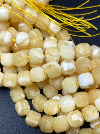 AAA Natural Yellow Calcite Gemstone Bead Faceted 9mm Cube Shape, Gorgeous Yellow Color Calcite Gemstone Bead