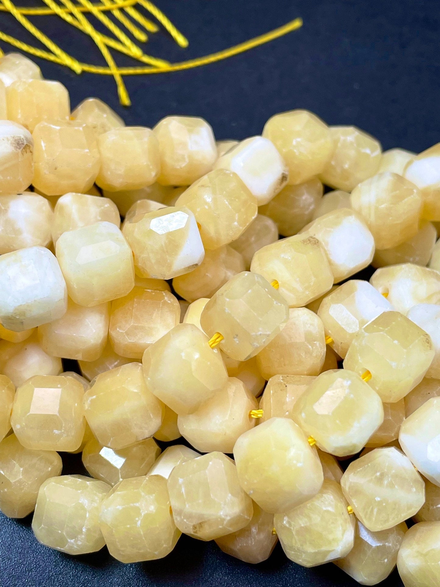 AAA Natural Yellow Calcite Gemstone Bead Faceted 9mm Cube Shape, Gorgeous Yellow Color Calcite Gemstone Bead