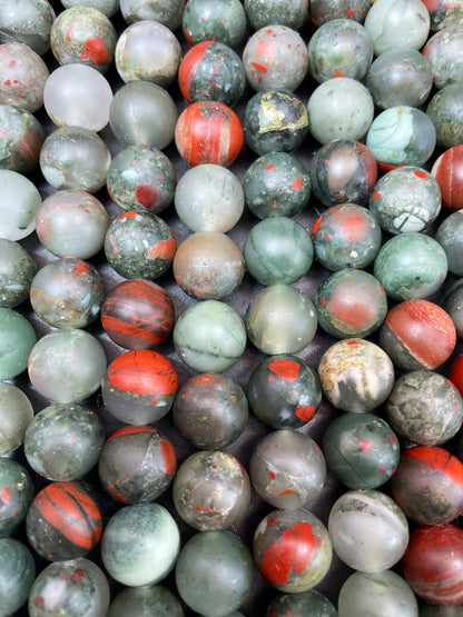 Natural Matte African Bloodstone Gemstone Bead 4mm 6mm 8mm 10mm 12mm Round Bead, Beautiful Gray Red Color Bloodstone Gemstone Bead