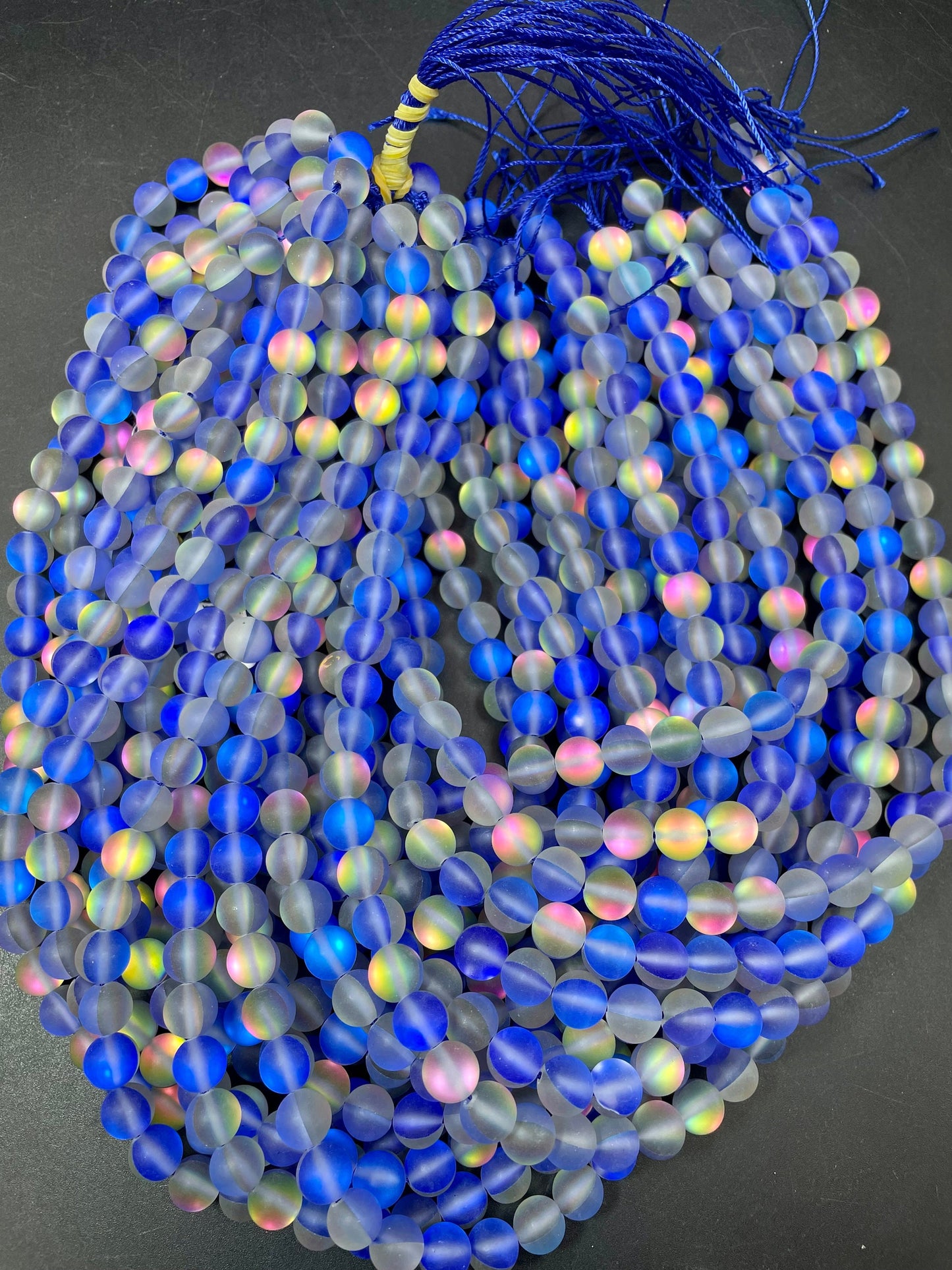 Beautiful Mermaid Glass Beads 6mm 8mm 10mm 12mm Round Beads, Gorgeous Matte Blue Rainbow Color Mermaid Glass Beads Full Strand 15.5"