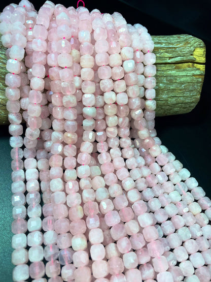 AAA Natural Rose Quartz Gemstone Bead Faceted 8mm Cube Shape, Beautiful Natural Pink Rose Quart Gemstone Bead