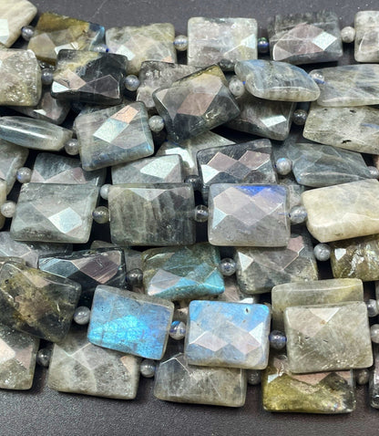 AAA Mystic Natural Labradorite Gemstone Bead Faceted 10x14mm, 12x18mm, 15x20mm Rectangle Shape, Gorgeous Natural Gray Blue Labradorite Gemstone Bead