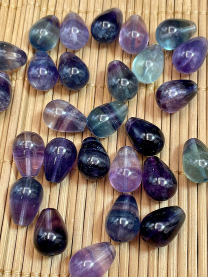 AAA Natural Fluorite Gemstone Bead 10x14mm Teardrop Shape, Gorgeous Multicolor Green Purple Colors Fluorite Gemstone Bead, LOOSE BEADS