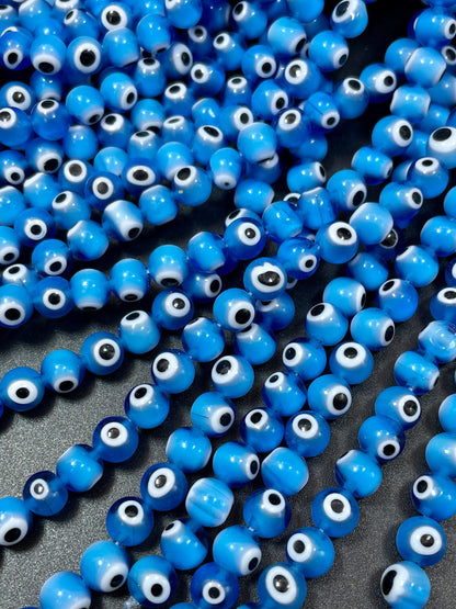 Evil Eye Glass Beads 6mm 8mm 10mm Round Beads, Beautiful Turquoise Blue White Black Color Evil Eye Glass Beads, Lucky Eye Bead Full Strand 15.5"