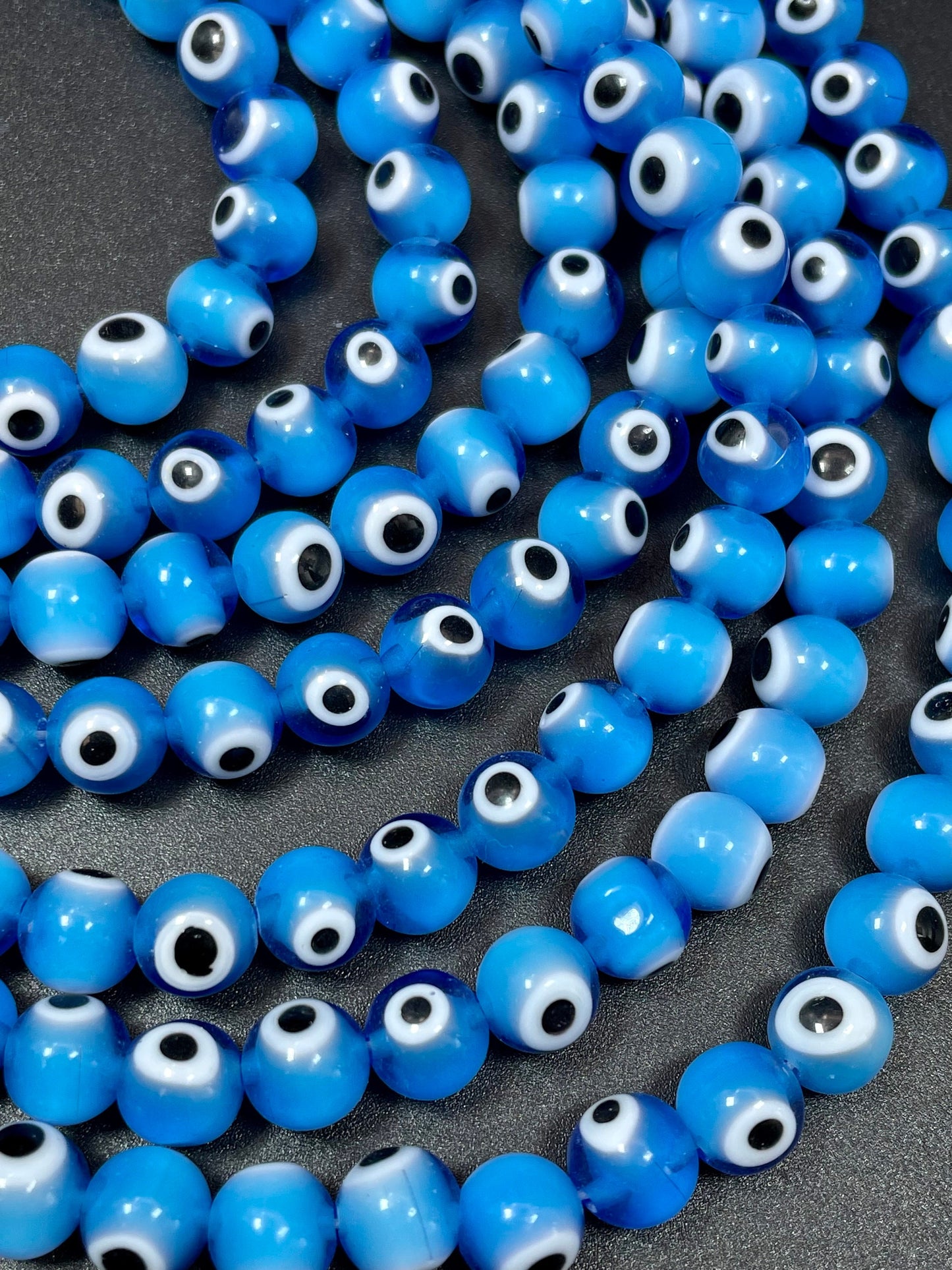 Evil Eye Glass Beads 6mm 8mm 10mm Round Beads, Beautiful Turquoise Blue White Black Color Evil Eye Glass Beads, Lucky Eye Bead Full Strand 15.5"