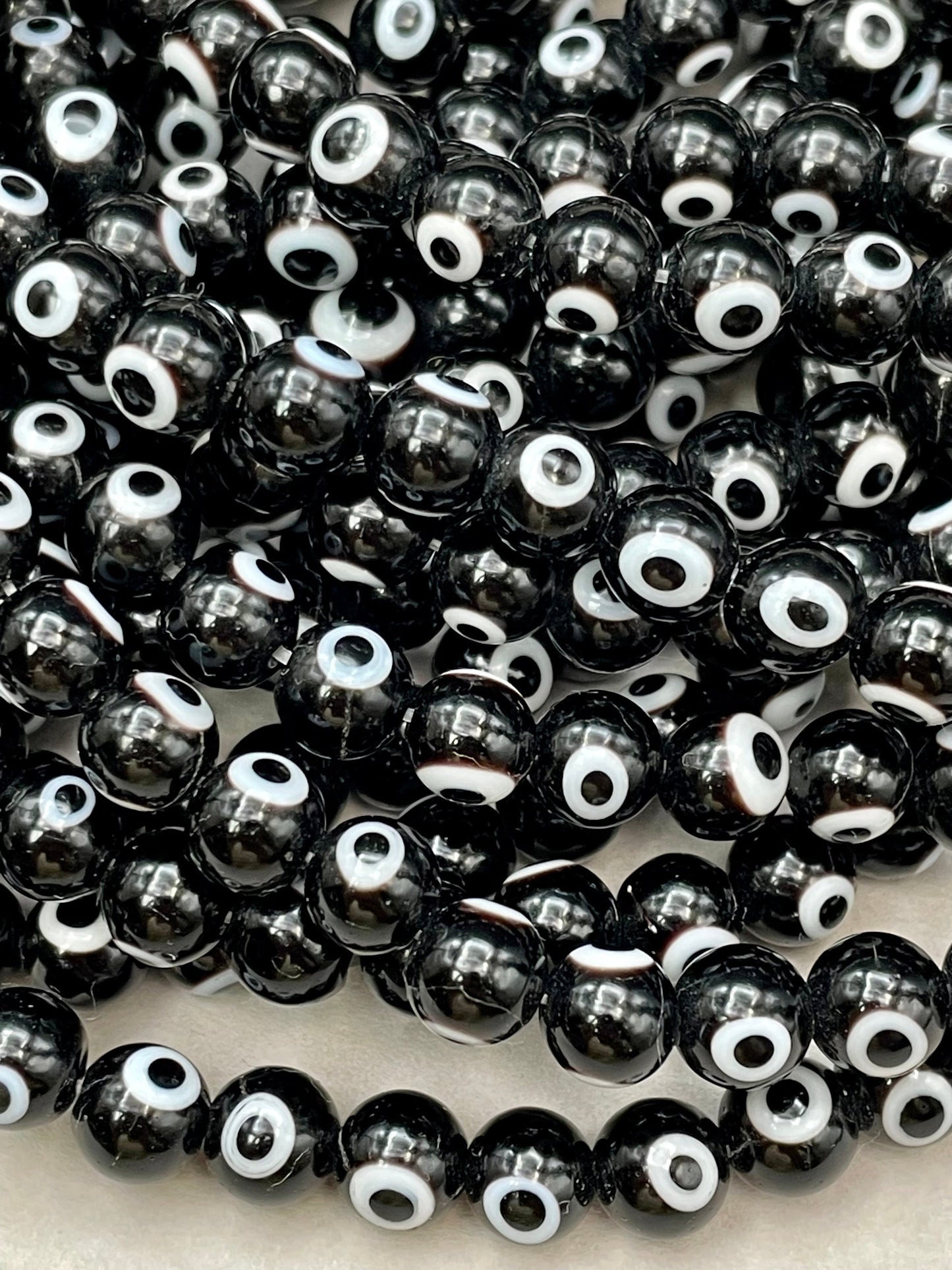 Evil Eye Glass Beads 6mm 8mm 10mm Round Shape, Lucky Eye Beads, Black Evil Evil Glass Beads Full Strand