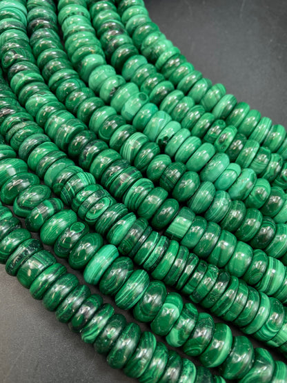 AAA Natural Malachite Gemstone Bead 12x6mm Rondelle Shape, Gorgeous Natural Green Color High Quality Malachite Gemstone Bead