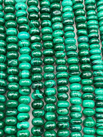 AA Natural Malachite Gemstone Bead 5x8mm Rondelle Shape, Beautiful Natural Dark Green Color Malachite Gemstone Bead, Full Strand 15.5"