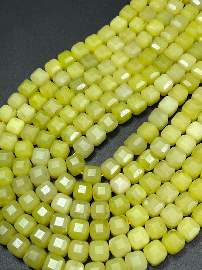 AAA Natural Lemon Jade Gemstone Bead Faceted 8mm Cube Shape, Gorgeous Lemon Green Yellow Color Jade Beads