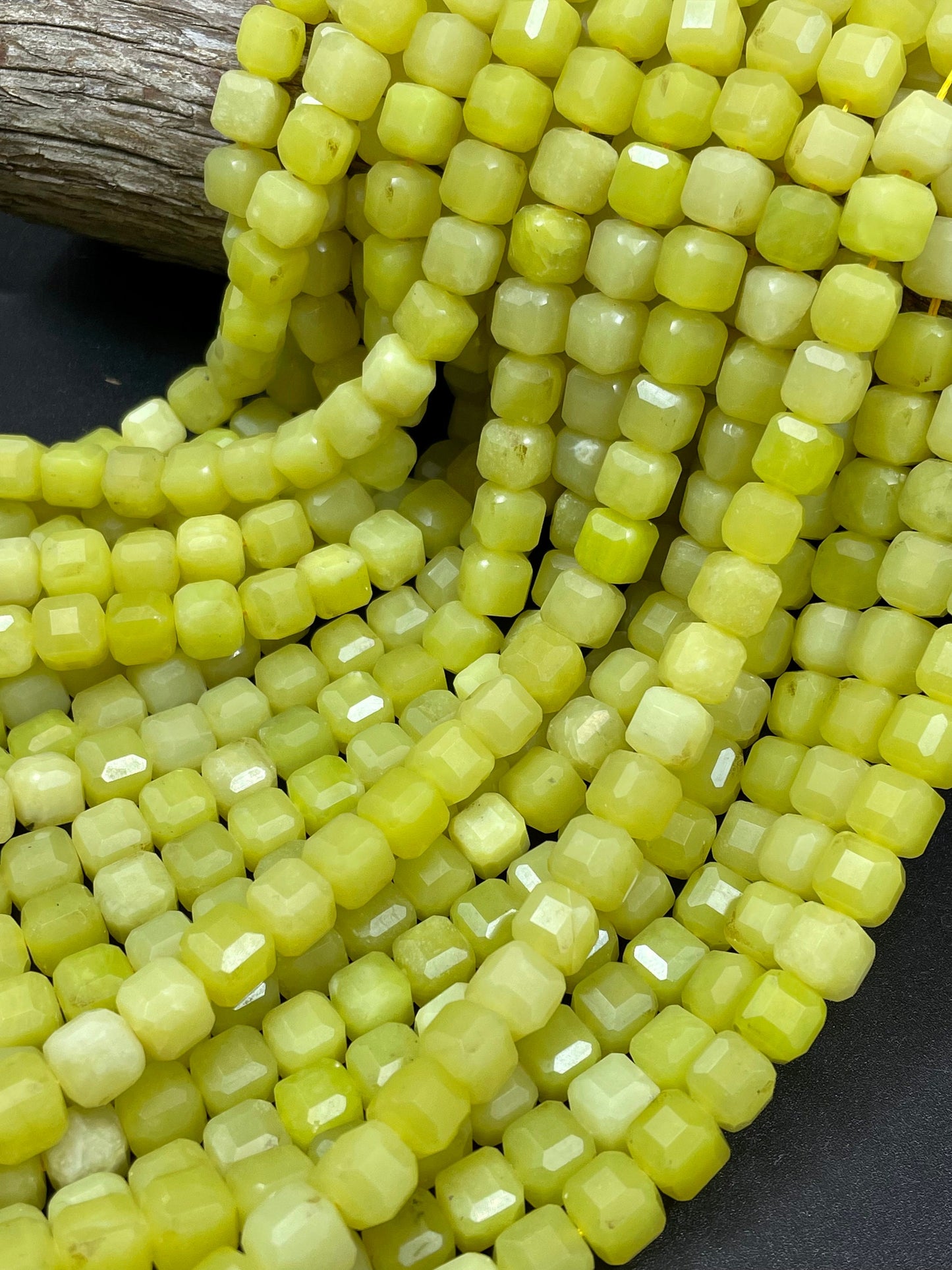 AAA Natural Lemon Jade Gemstone Bead Faceted 8mm Cube Shape, Gorgeous Lemon Green Yellow Color Jade Beads